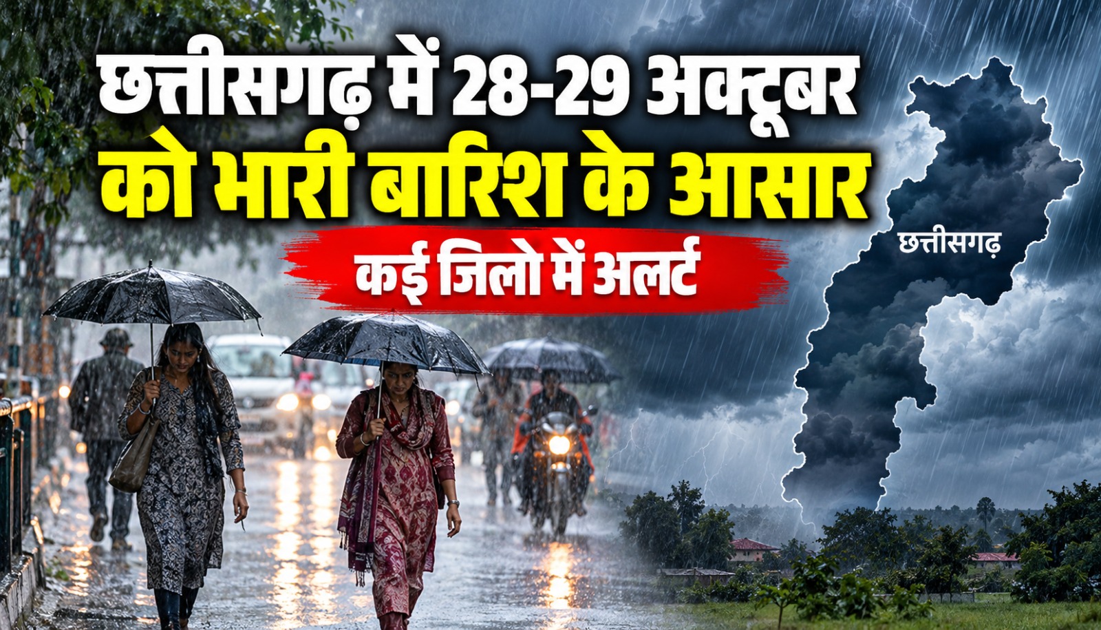 छत्तीसगढ़ में 28-29 अक्टूबर को भारी बारिश के आसार, कई जिलों में अलर्ट