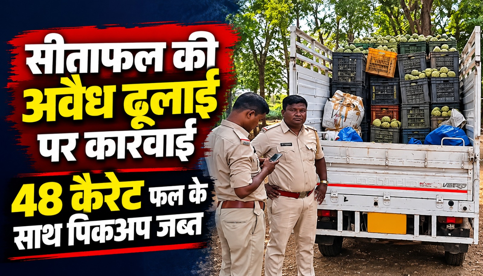 गरियाबंद के देवभोग वन परिक्षेत्र में वन विभाग द्वारा जब्त सीताफल से भरी ओडिशा पासिंग पिकअप