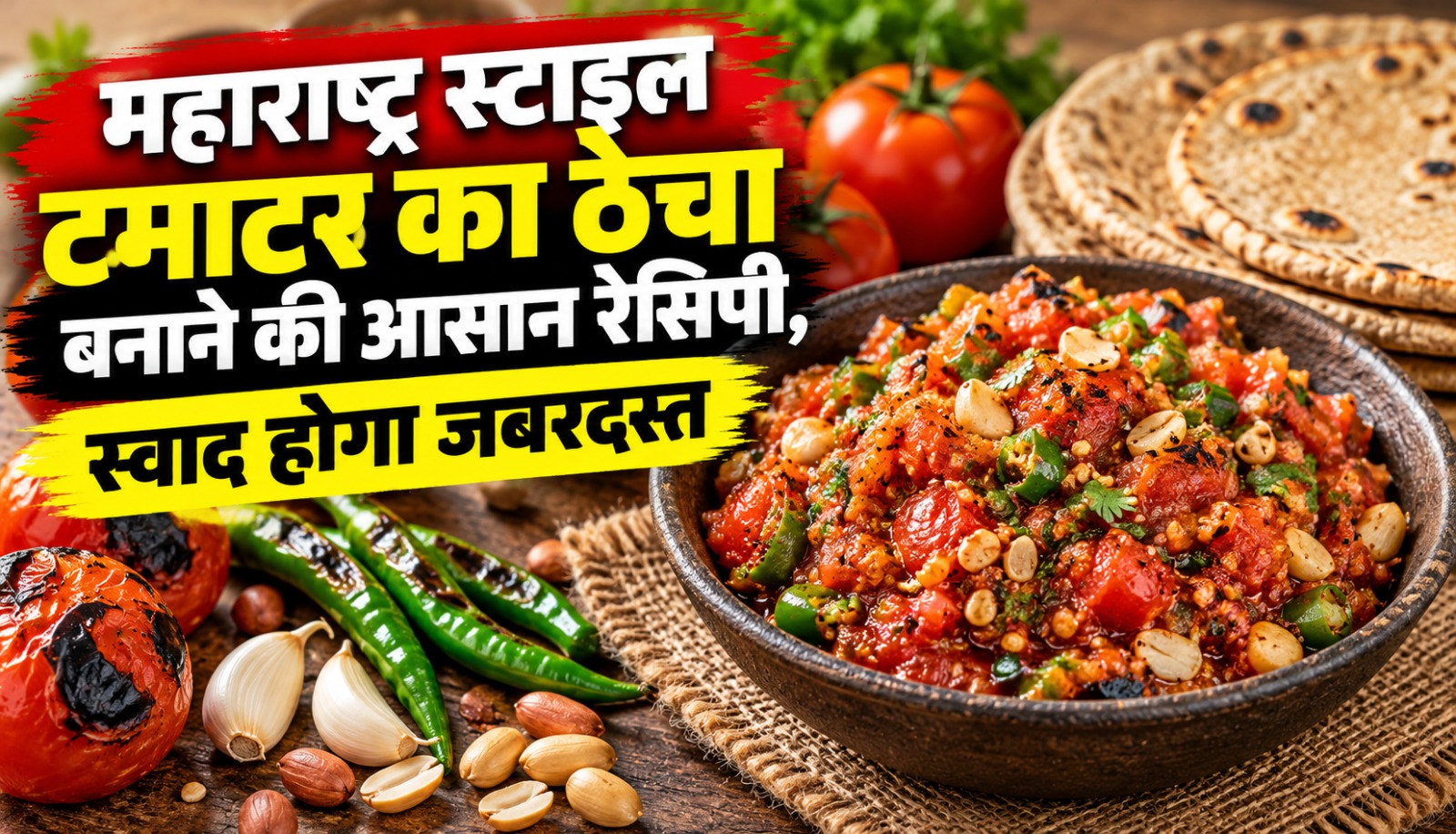 टमाटर, हरी मिर्च, लहसुन और मूंगफली से बना महाराष्ट्रीयन स्टाइल टमाटर का ठेचा