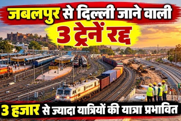 जबलपुर से हजरत निजामुद्दीन जाने वाली तीन ट्रेनें 9 अक्टूबर 2026 को रद्द होने से यात्रियों की यात्रा प्रभावित।