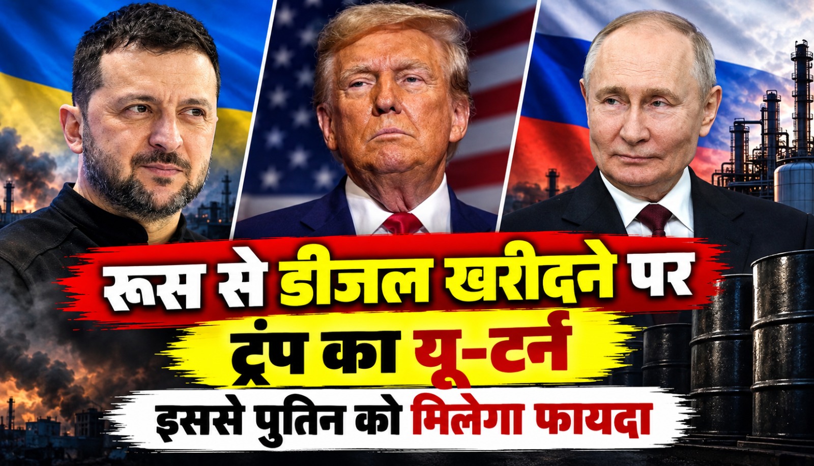अमेरिकी राष्ट्रपति डोनाल्ड ट्रंप और रूसी राष्ट्रपति व्लादिमीर पुतिन के बीच डीजल आपूर्ति समझौते तथा यूक्रेनी राष्ट्रपति जेलेंस्की की प्रतिक्रिया से जुड़ी खबर