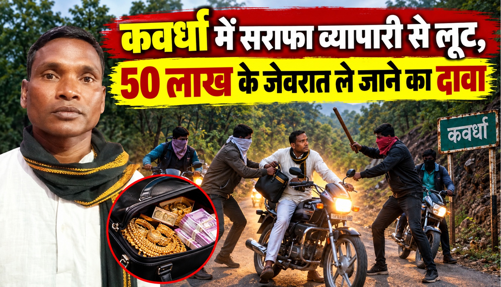कवर्धा में सराफा व्यापारी से लूट, 50 लाख के जेवरात ले जाने का दावा