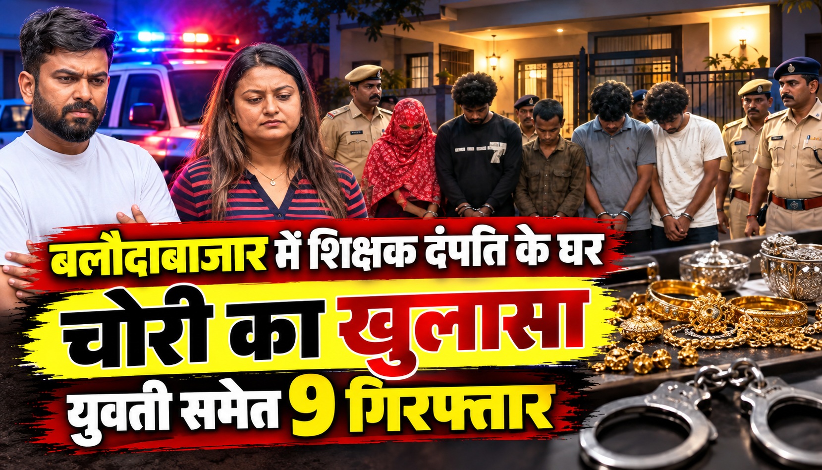 बलौदाबाजार में शिक्षक दंपति के घर चोरी का खुलासा, युवती समेत 9 गिरफ्तार