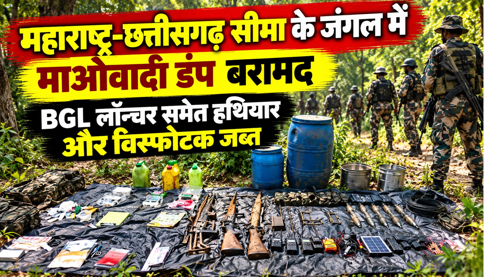 महाराष्ट्र-छत्तीसगढ़ सीमा के जंगल में माओवादी डंप बरामद, BGL लॉन्चर समेत हथियार और विस्फोटक जब्त